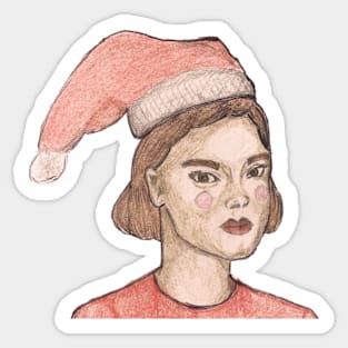 girl with christmas hat Sticker